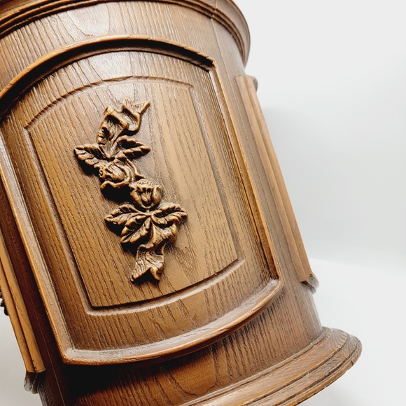 Vtg Max Klein Faux Wood Rose Plastic TrashCan Waste Basket Planter Pot Brown MCM - Picture 5 of 10